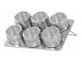 Jogo com 6 Porta Temperos Magnéticos Inox com Base - MR Gifts